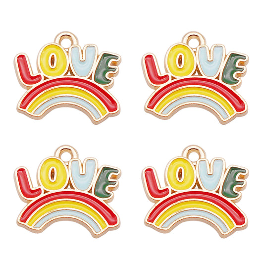 10Pcs Quality Plated Rainbow Charm LOVE Letter Pendant Alloy Jewelry Accessory for Earrings Necklace Bracelet Making DIY Crafts Decor 13x15mm