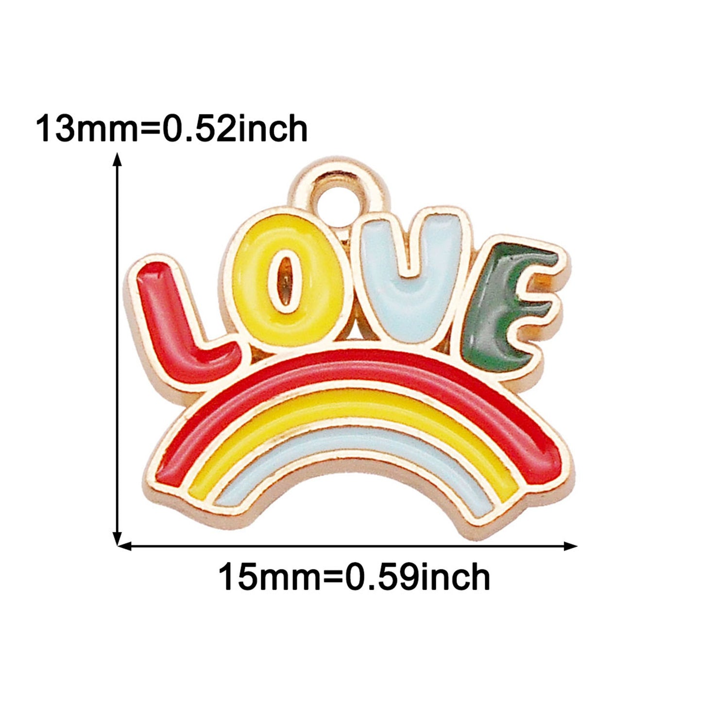 10Pcs Quality Plated Rainbow Charm LOVE Letter Pendant Alloy Jewelry Accessory for Earrings Necklace Bracelet Making DIY Crafts Decor 13x15mm