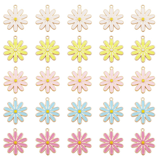 5Pcs Quality Plated Floral Daisy Charm 29x25mm Alloy Flower Pendant DIY Jewelry Making Accessory Crafts Phone Chain Key Chain Decor