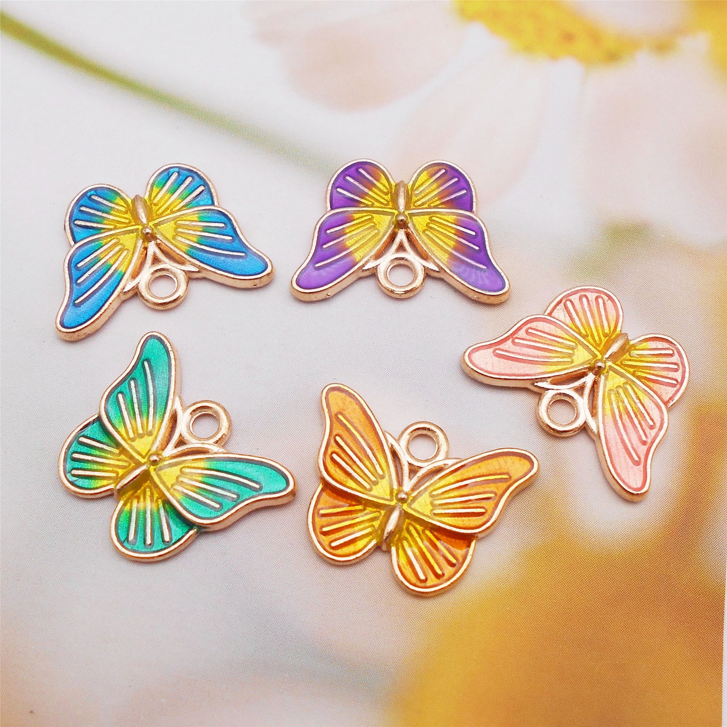 5pcs 14x18mm Alloy Butterfly Charm DIY Jewelry Dangle Enamel Insect Design Pendant Necklace Bracelet Earrings Making Accessory Bag Key Chain Crafts Decor