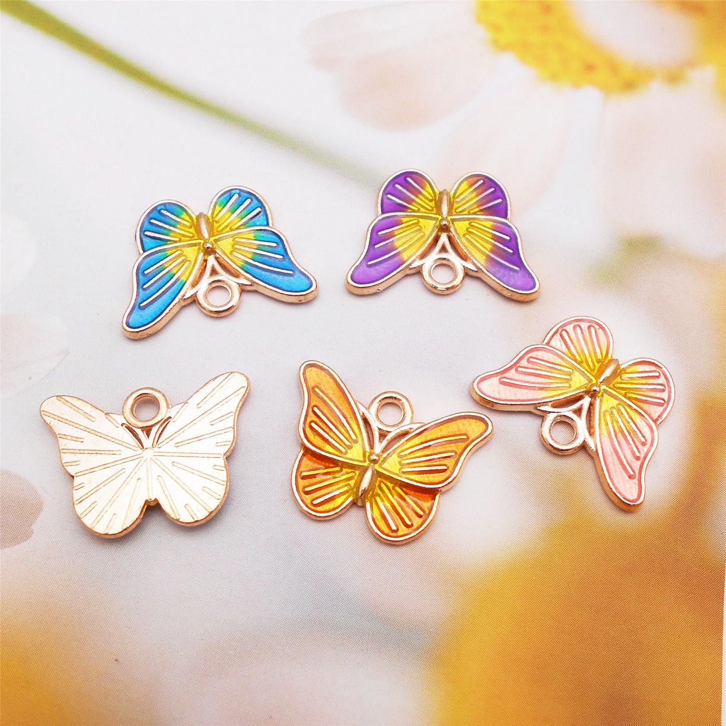 5pcs 14x18mm Alloy Butterfly Charm DIY Jewelry Dangle Enamel Insect Design Pendant Necklace Bracelet Earrings Making Accessory Bag Key Chain Crafts Decor