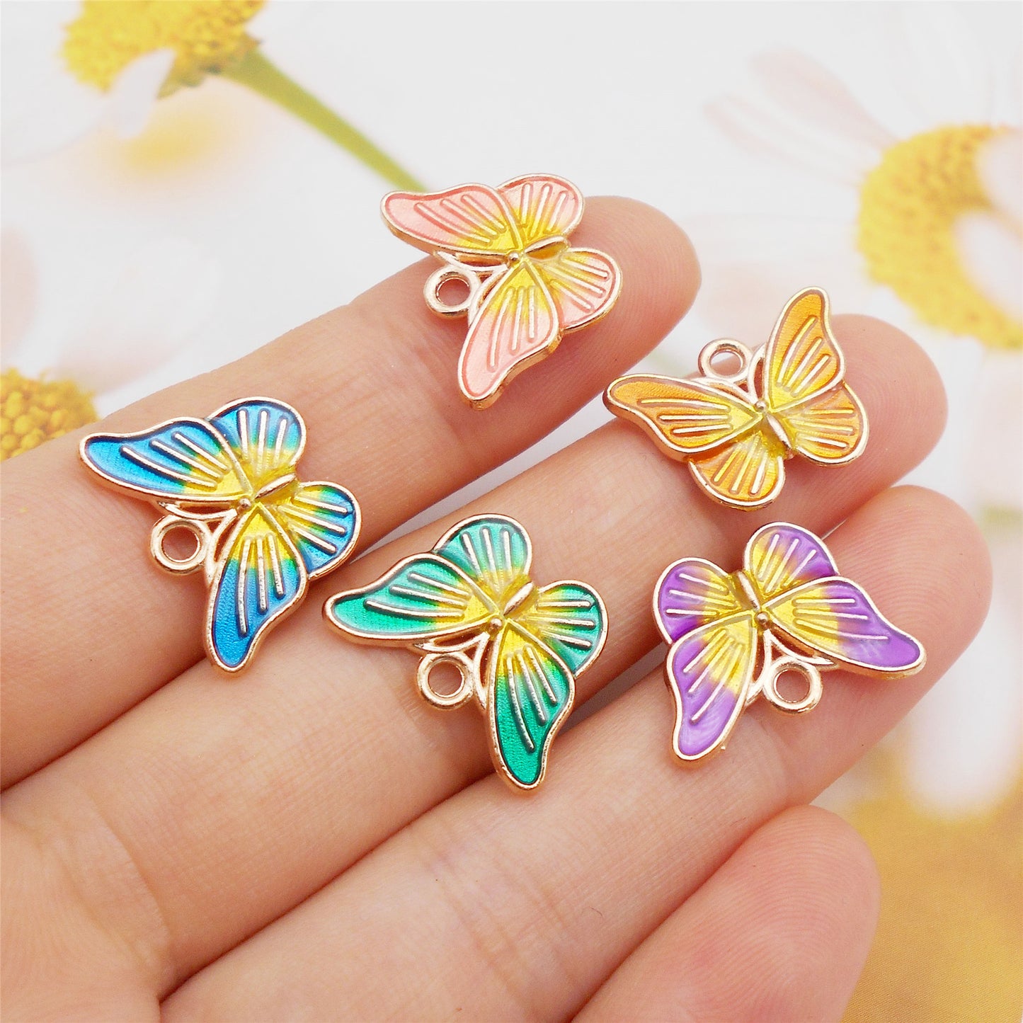 5pcs 14x18mm Alloy Butterfly Charm DIY Jewelry Dangle Enamel Insect Design Pendant Necklace Bracelet Earrings Making Accessory Bag Key Chain Crafts Decor