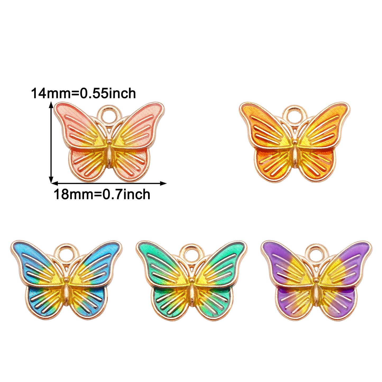 5pcs 14x18mm Alloy Butterfly Charm DIY Jewelry Dangle Enamel Insect Design Pendant Necklace Bracelet Earrings Making Accessory Bag Key Chain Crafts Decor
