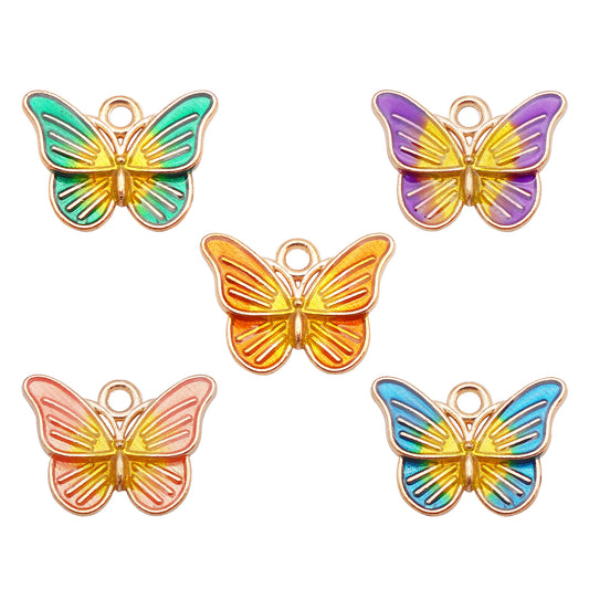 5pcs 14x18mm Alloy Butterfly Charm DIY Jewelry Dangle Enamel Insect Design Pendant Necklace Bracelet Earrings Making Accessory Bag Key Chain Crafts Decor