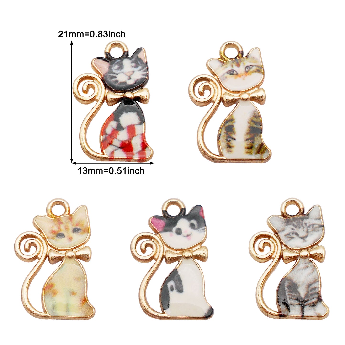 5pcs 13x21mm Quality Plated Cute Cat Charm Cartoon Kitty Black White Cat Pendant DIY Jewelry Accessory for Necklace Bracelet Earrings Making Key Chain Phone Chain Crafts Decor