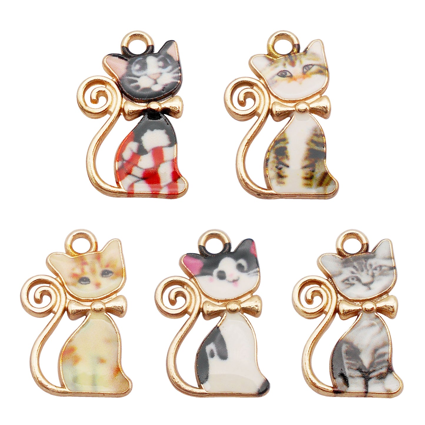 5pcs 13x21mm Quality Plated Cute Cat Charm Cartoon Kitty Black White Cat Pendant DIY Jewelry Accessory for Necklace Bracelet Earrings Making Key Chain Phone Chain Crafts Decor