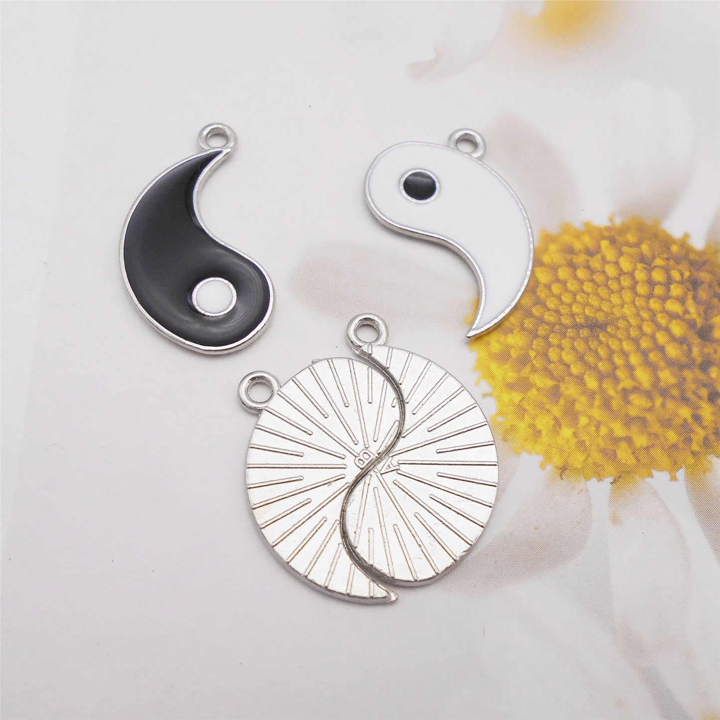 3 Sets Tai Chi Yin Yang Charm Chinese Taoist Symbol Design Zen Yin Yang Pendant Couple Jewelry Making Accessory Necklace Bracelet Decor