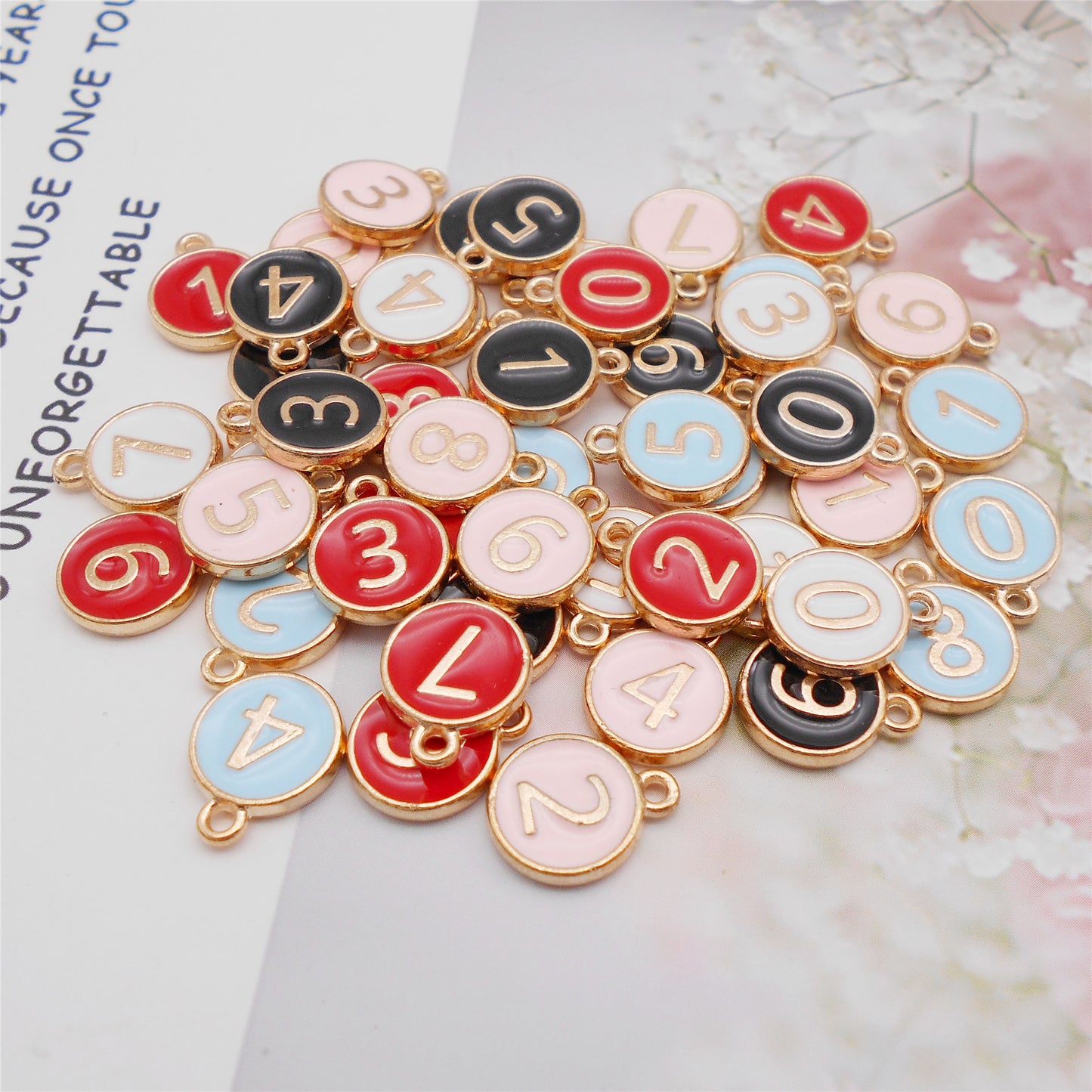 10Pcs Enamel Double-Sided Arabic Number Charm - 12x15mm Alloy 0-9 Design Pendant Tiny Jewelry Dangle for Necklace Bracelet Earrings Making