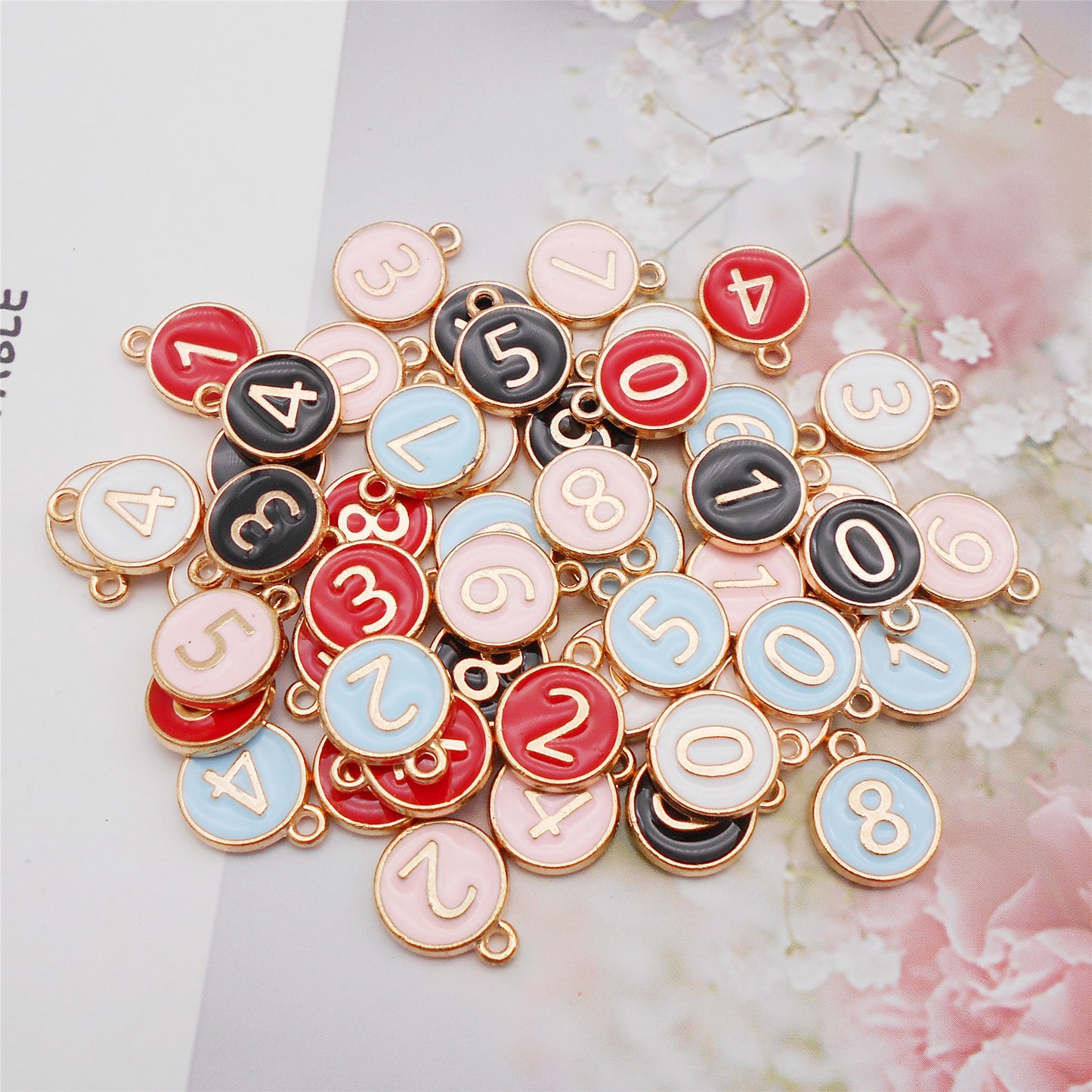 10Pcs Enamel Double-Sided Arabic Number Charm - 12x15mm Alloy 0-9 Design Pendant Tiny Jewelry Dangle for Necklace Bracelet Earrings Making