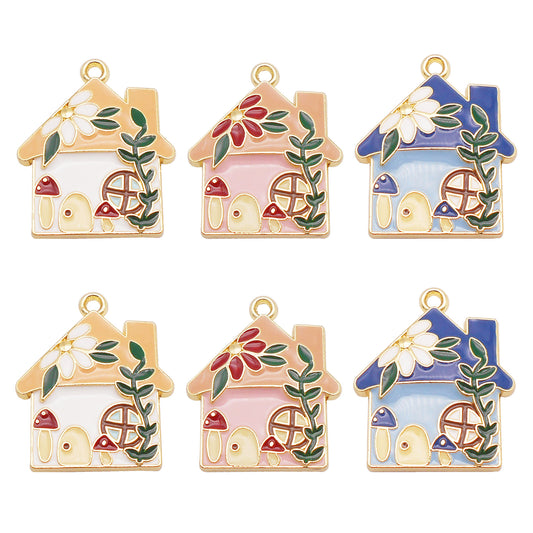 3Pcs Cute Fairy Tale Cottage Charm 29x24mm Forest House Design Alloy Pendant Earrings Necklace Making Accessory Phone Chain Key Chain Decor