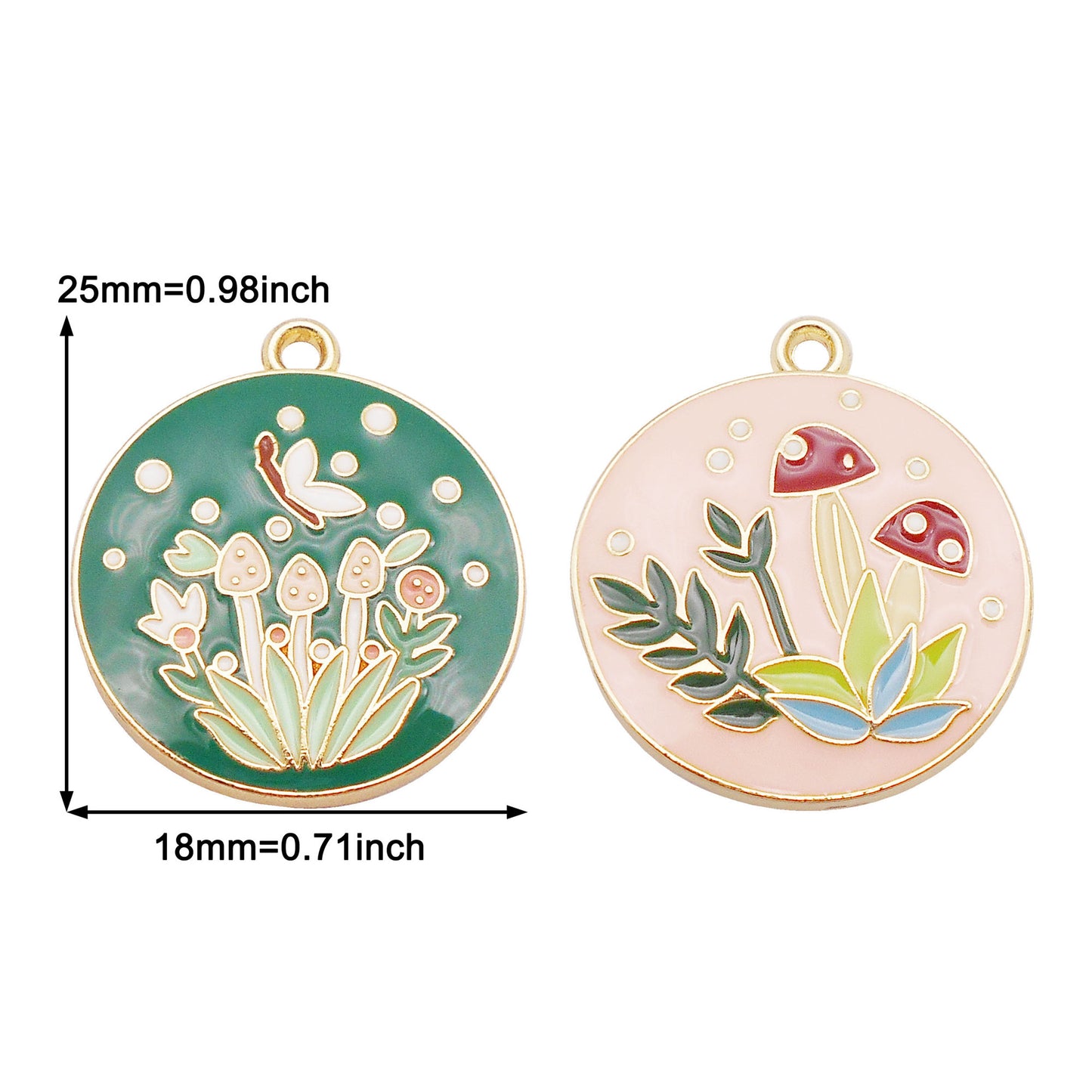 4Pcs Alloy Round Landscape Painting Charm 25x18mm Flower Pattern Pendant Enamel Jewelry Dangle for Necklace Earrings Making DIY Crafts Decor