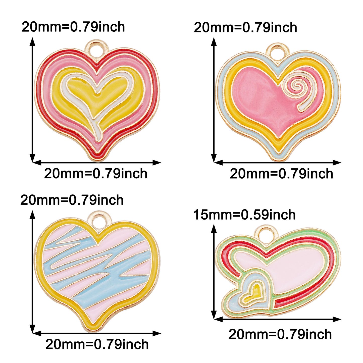 4pcs Enamel Heart Charm Metal Alloy Jewelry Pendant for Necklace Bracelet Earrings Making DIY Crafts Decor