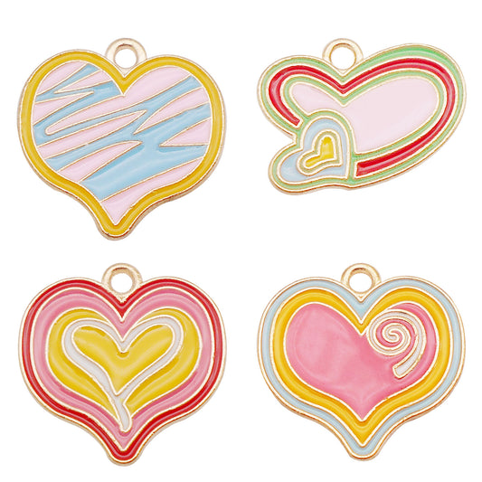 4pcs Enamel Heart Charm Metal Alloy Jewelry Pendant for Necklace Bracelet Earrings Making DIY Crafts Decor