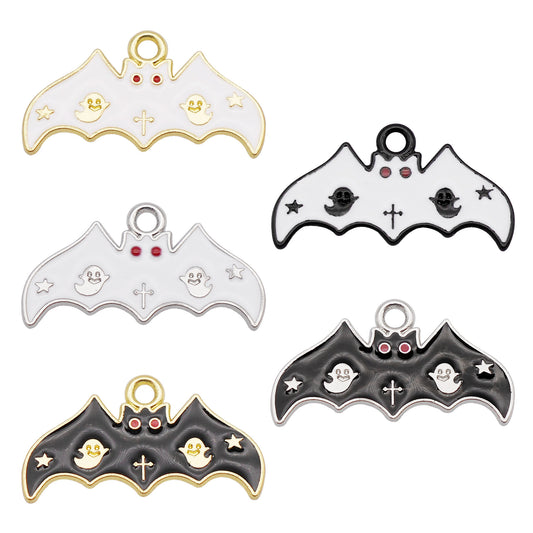5pcs 25x13mm Enamel Halloween Bat Charm Alloy Jewelry Making Accessory Necklace Bracelet Dangle Decor