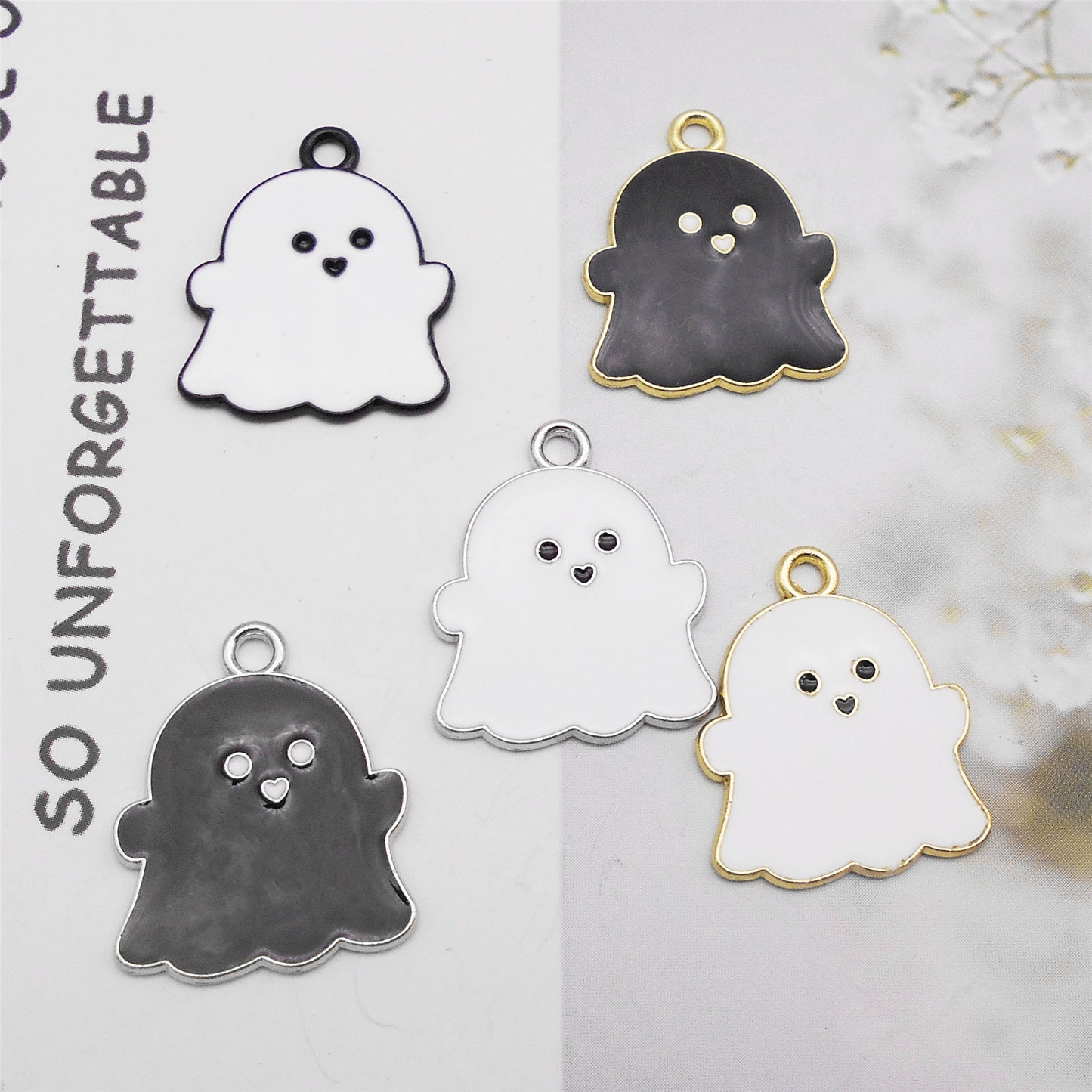 5Pcs 19x22mm Enamel Halloween Ghost Spirit Charm DIY Jewelry Making Supplies Necklace Bracelet Earrings Pendant Accessory