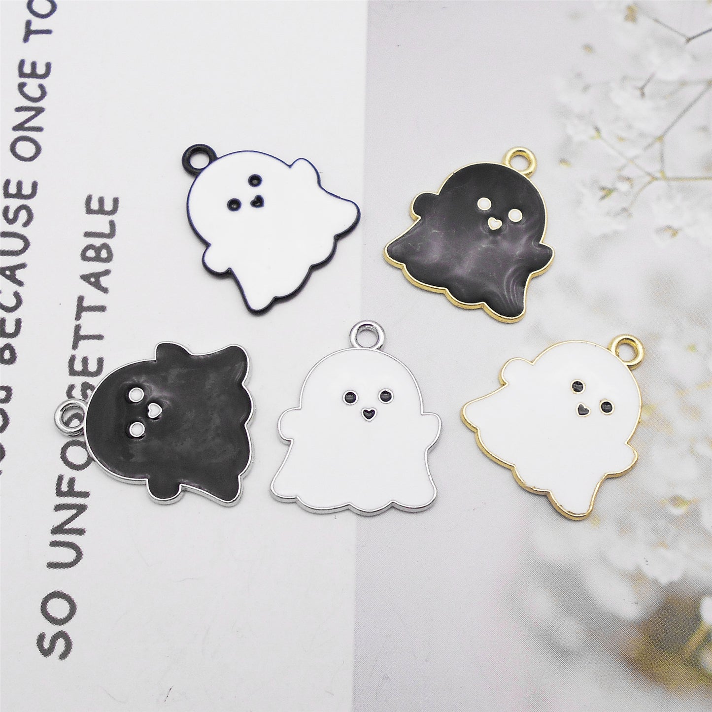 5Pcs 19x22mm Enamel Halloween Ghost Spirit Charm DIY Jewelry Making Supplies Necklace Bracelet Earrings Pendant Accessory