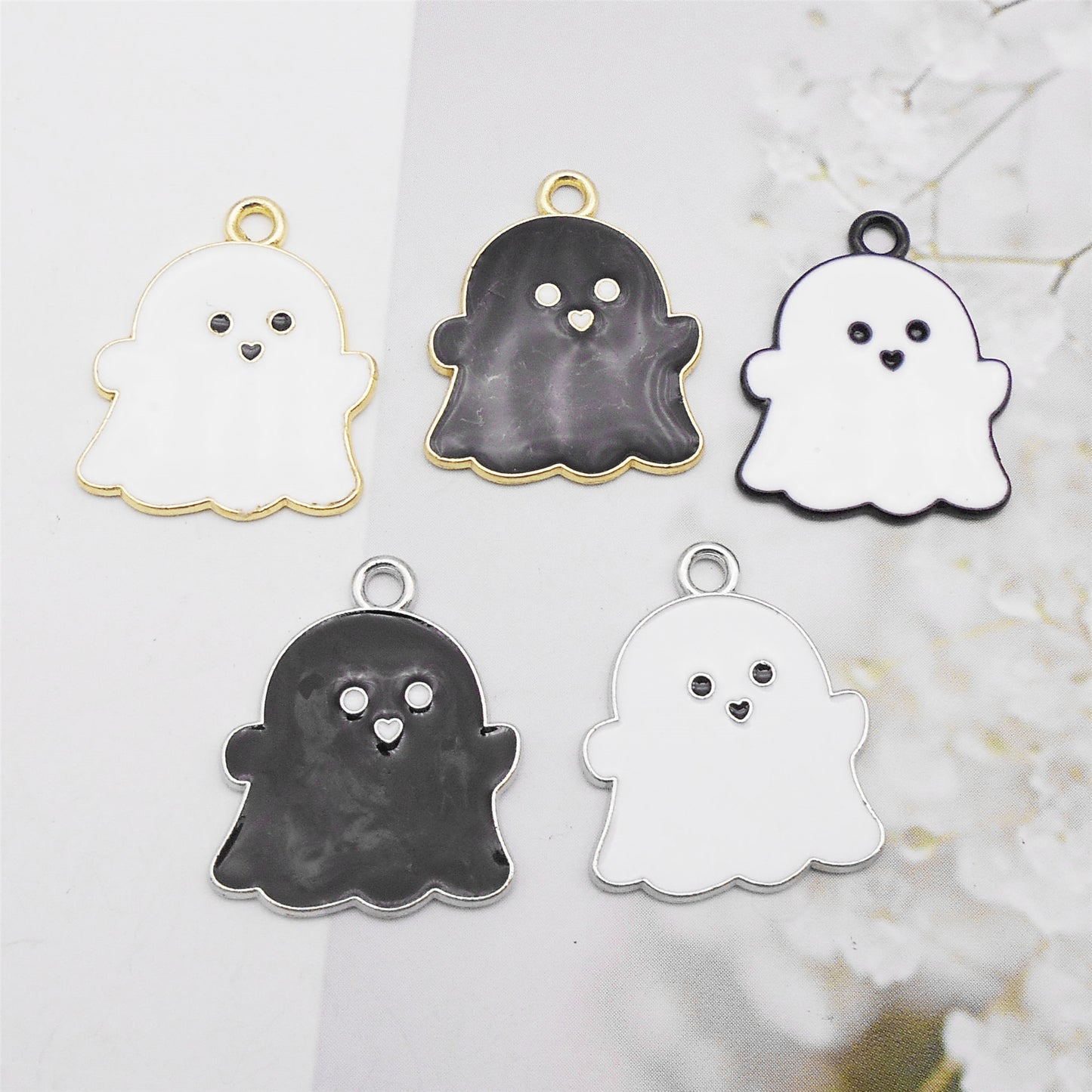 5Pcs 19x22mm Enamel Halloween Ghost Spirit Charm DIY Jewelry Making Supplies Necklace Bracelet Earrings Pendant Accessory
