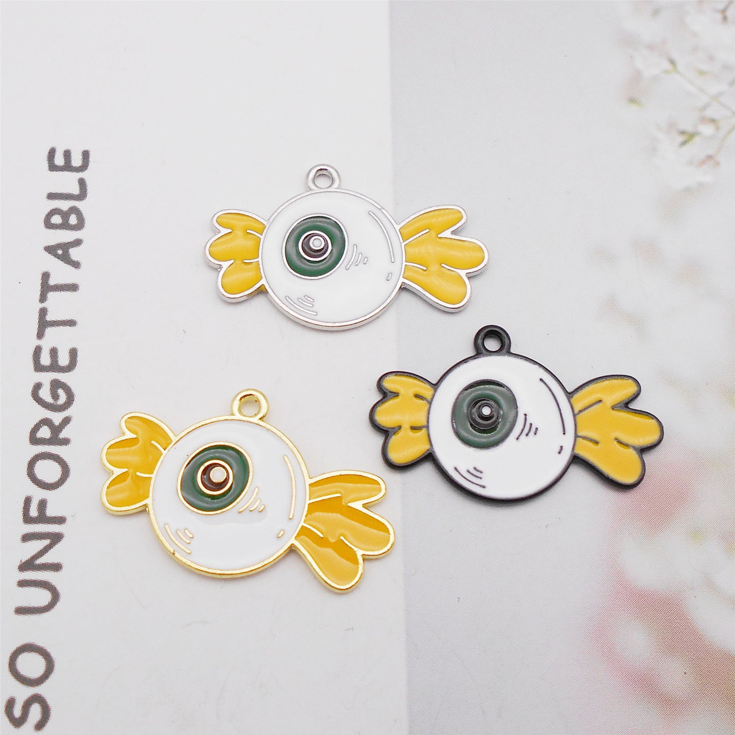 6Pcs 26x16mm Enamel Halloween Candy Charm Evil Eye Design Alloy Pendant DIY Making Accessory Necklace Bracelet Earrings Crafts Supplies