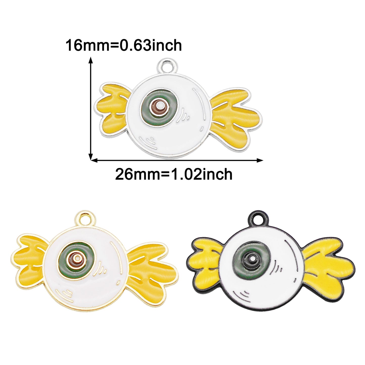 6Pcs 26x16mm Enamel Halloween Candy Charm Evil Eye Design Alloy Pendant DIY Making Accessory Necklace Bracelet Earrings Crafts Supplies