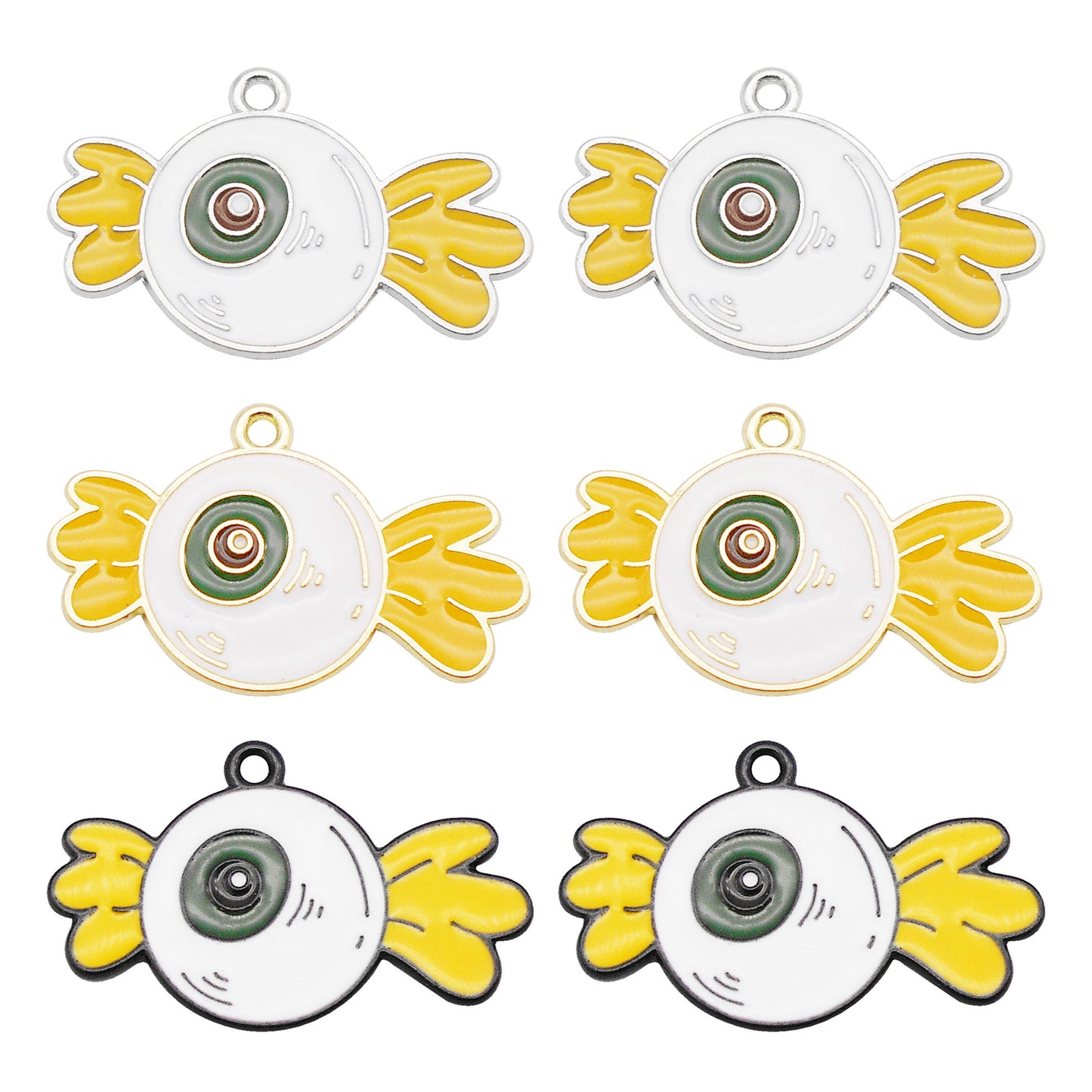 6Pcs 26x16mm Enamel Halloween Candy Charm Evil Eye Design Alloy Pendant DIY Making Accessory Necklace Bracelet Earrings Crafts Supplies
