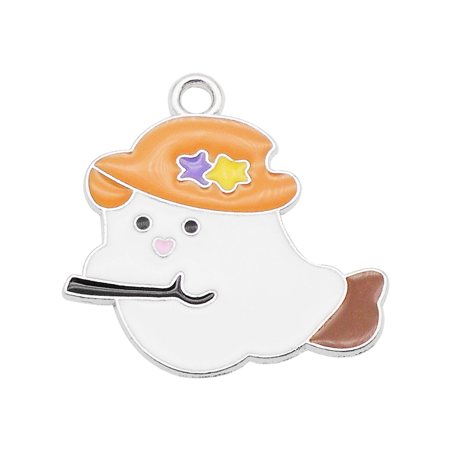 6pcs 23x23mm Enamel Cute Devil Halloween Charm Cartoon Ghost Imp Wearing Hat & Riding Fly Broom Design DIY Making Supplies Jewelry Necklace Bracelet Earrings Pendant Accessory