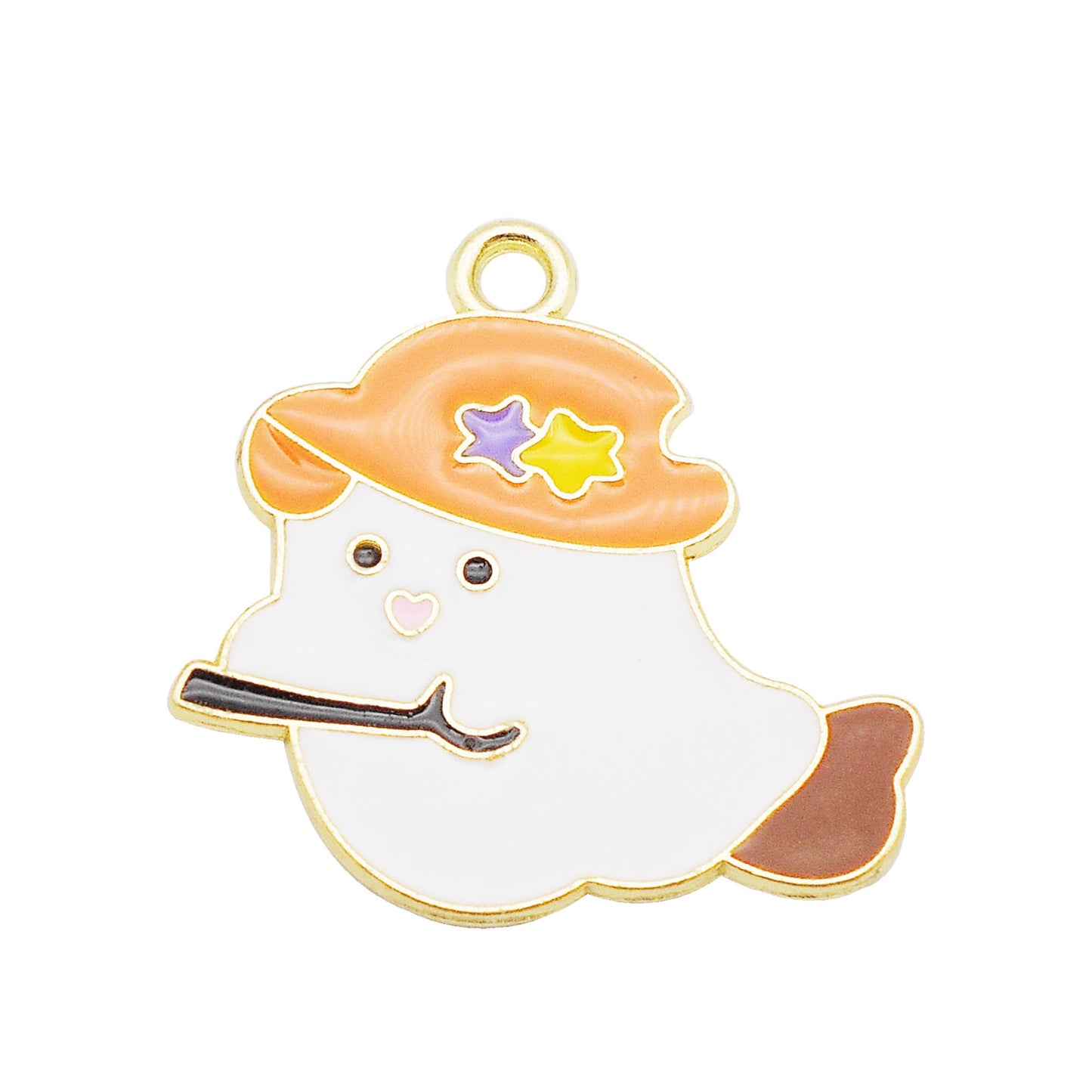 6pcs 23x23mm Enamel Cute Devil Halloween Charm Cartoon Ghost Imp Wearing Hat & Riding Fly Broom Design DIY Making Supplies Jewelry Necklace Bracelet Earrings Pendant Accessory