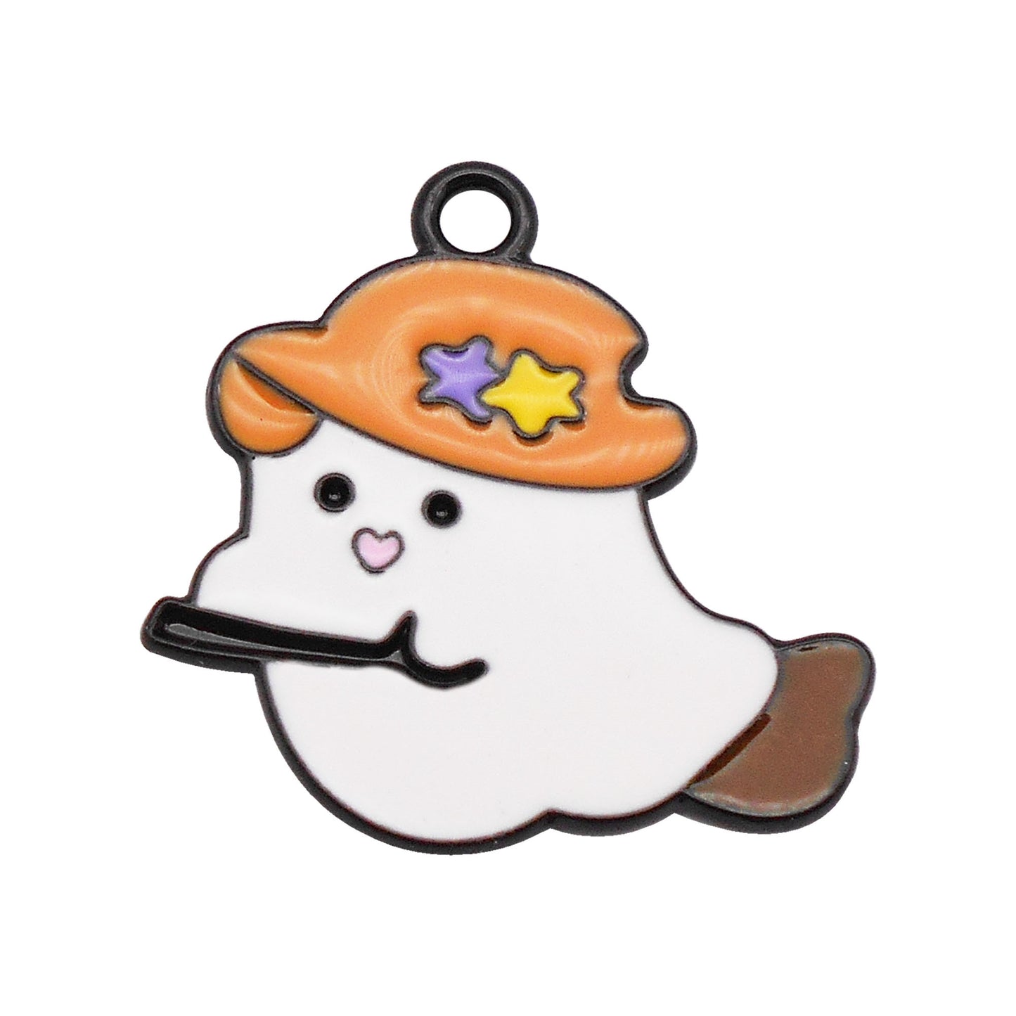 6pcs 23x23mm Enamel Cute Devil Halloween Charm Cartoon Ghost Imp Wearing Hat & Riding Fly Broom Design DIY Making Supplies Jewelry Necklace Bracelet Earrings Pendant Accessory