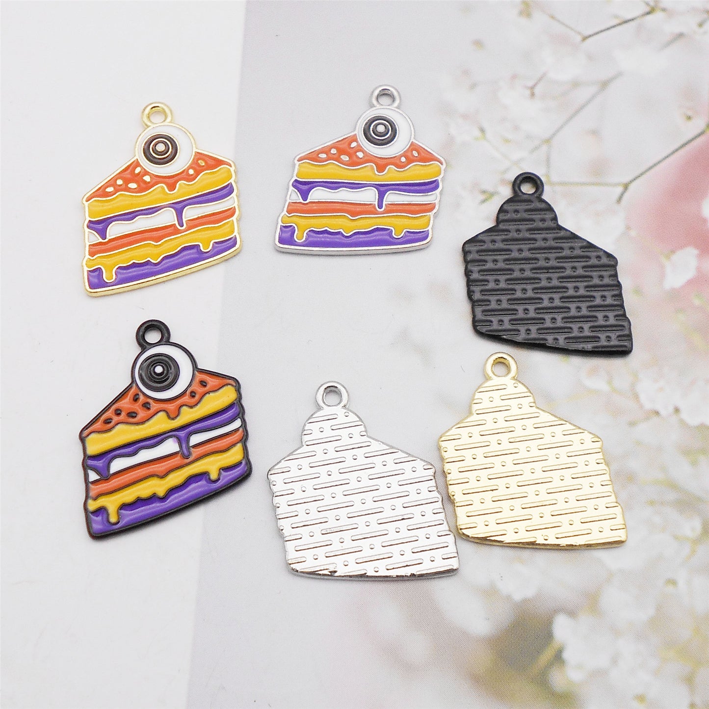 6Pcs 21x19mm Halloween Cake Design Charm with Evil Eye Decor DIY Jewelry Necklace Bracelet Earrings Pendant Accessory