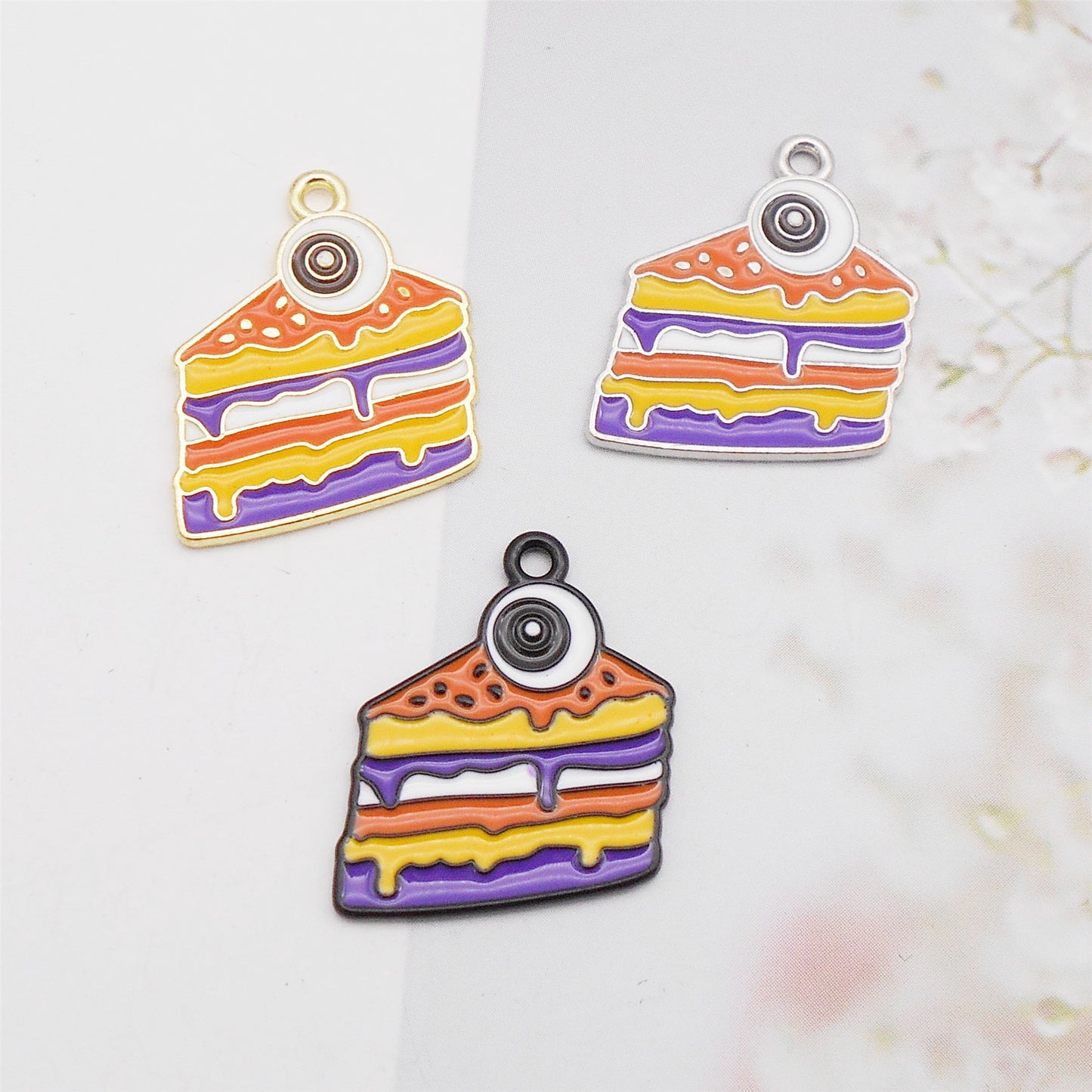 6Pcs 21x19mm Halloween Cake Design Charm with Evil Eye Decor DIY Jewelry Necklace Bracelet Earrings Pendant Accessory