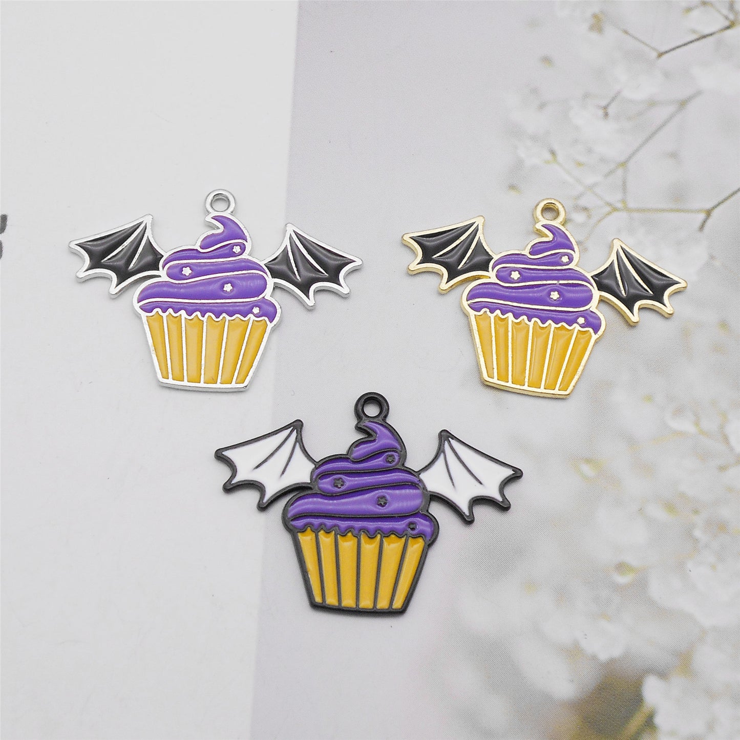 6Pcs 30x22mm Metal Halloween Ice Cream Charm with Devil Wing Decor DIY Jewelry Making Supplies Necklace Bracelet Earrings Pendant Accessory