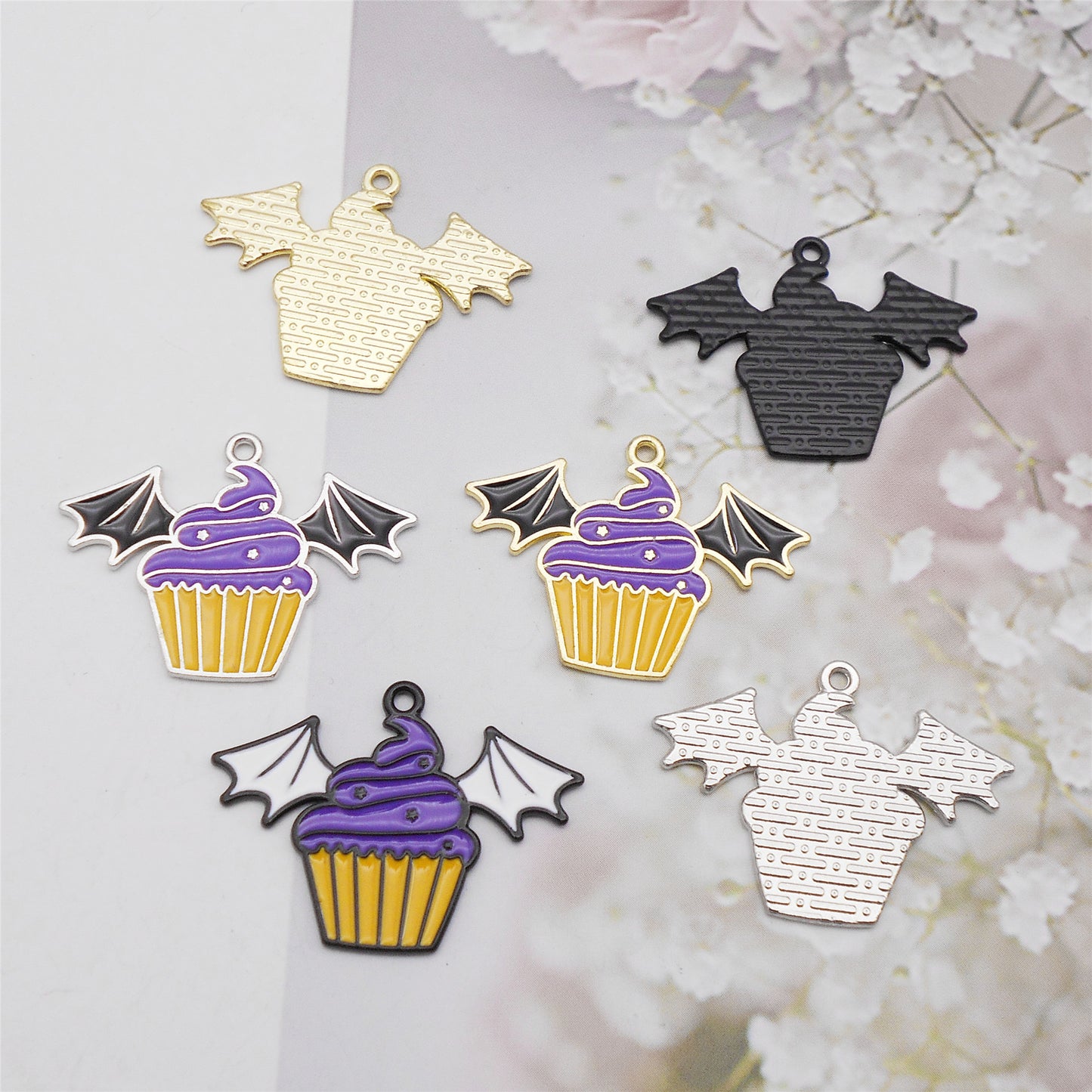 6Pcs 30x22mm Metal Halloween Ice Cream Charm with Devil Wing Decor DIY Jewelry Making Supplies Necklace Bracelet Earrings Pendant Accessory