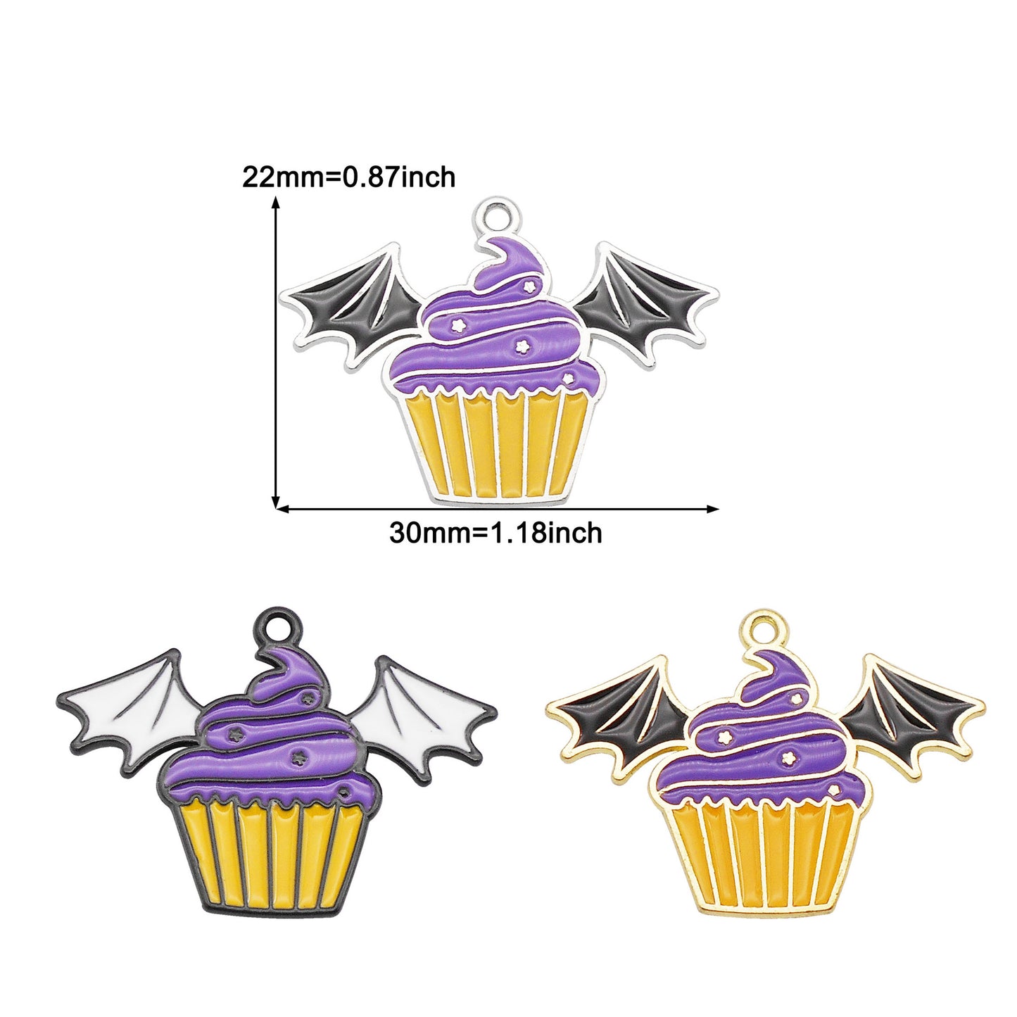 6Pcs 30x22mm Metal Halloween Ice Cream Charm with Devil Wing Decor DIY Jewelry Making Supplies Necklace Bracelet Earrings Pendant Accessory