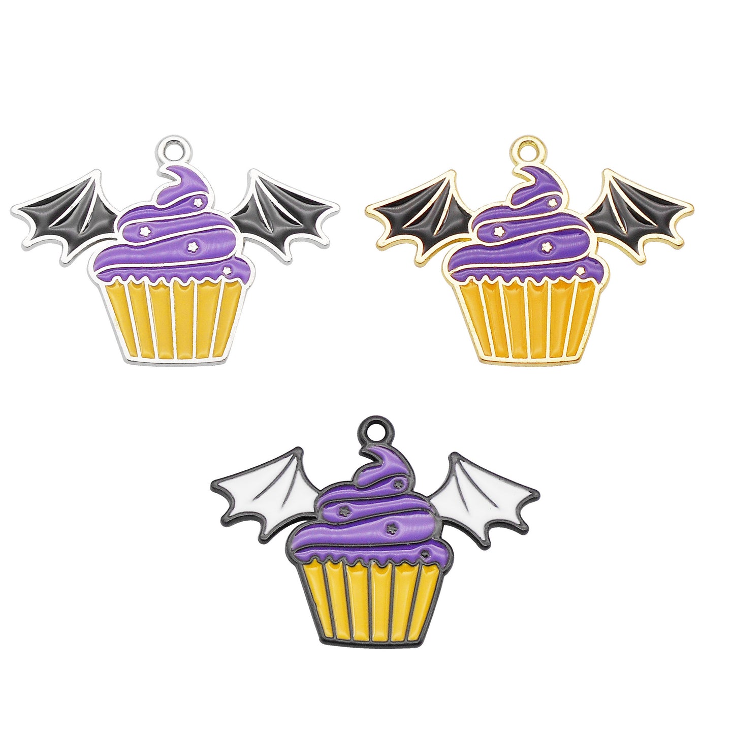 6Pcs 30x22mm Metal Halloween Ice Cream Charm with Devil Wing Decor DIY Jewelry Making Supplies Necklace Bracelet Earrings Pendant Accessory