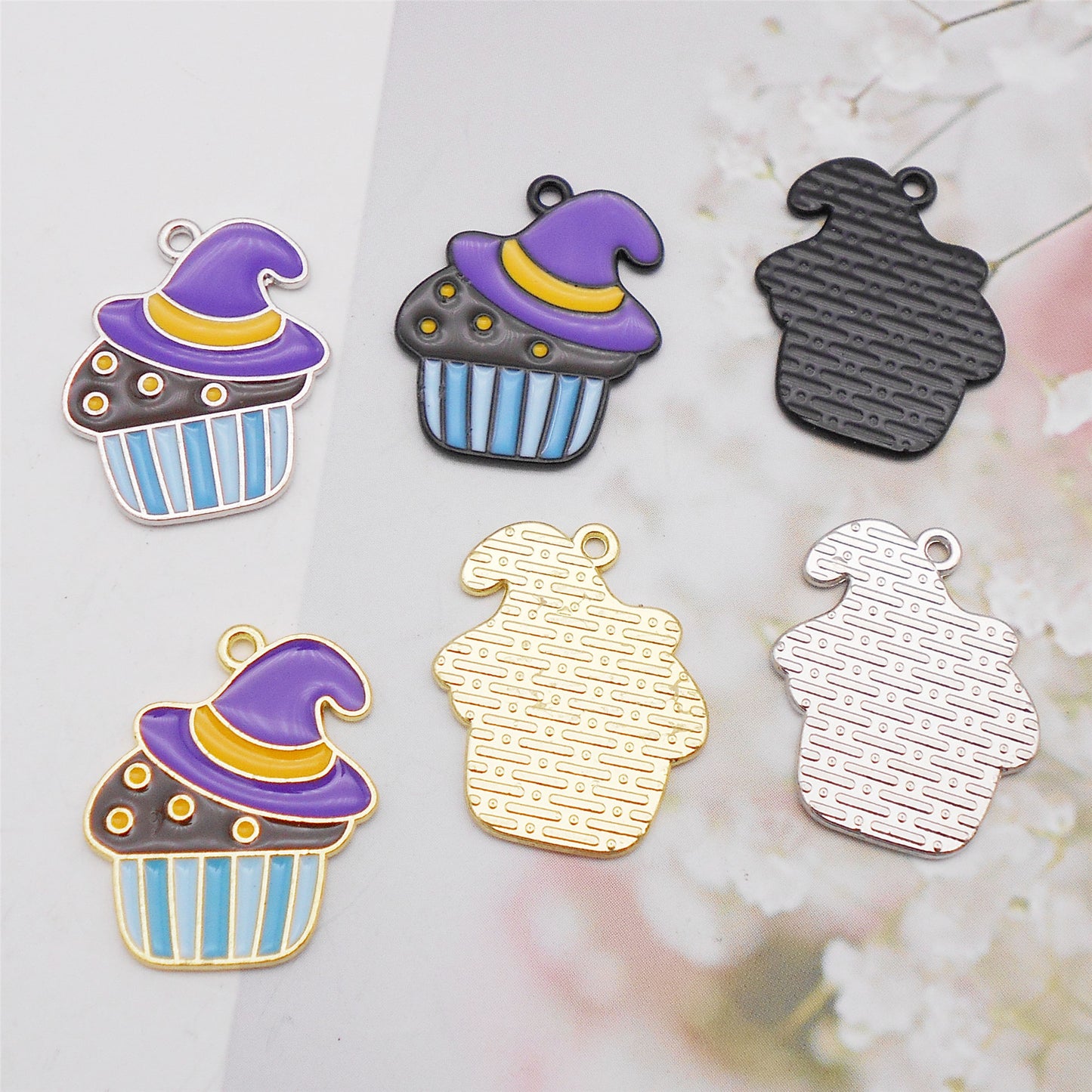 6Pcs 22x18mm Enamel Cake Charm Halloween Witch Hat Design Alloy Pendant DIY Making Accessory Necklace Jewelry Bracelet Earrings Crafts Decor