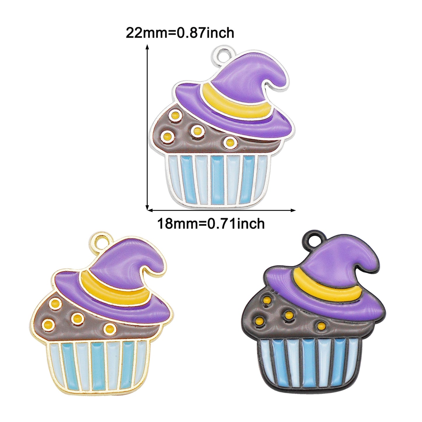 6Pcs 22x18mm Enamel Cake Charm Halloween Witch Hat Design Alloy Pendant DIY Making Accessory Necklace Jewelry Bracelet Earrings Crafts Decor