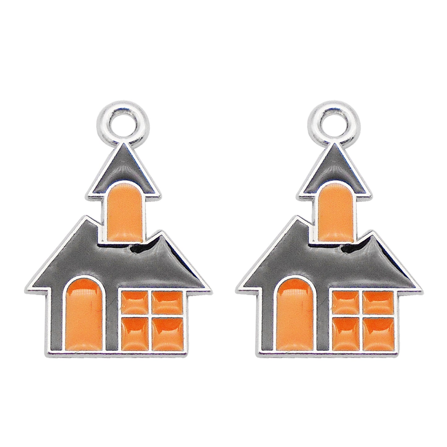 6pcs 15x22mm Enamel Halloween Charms Witch Castle Design Pendant Jewelry Making Accessory DIY Crafts Phone Chain Key Chain Decor