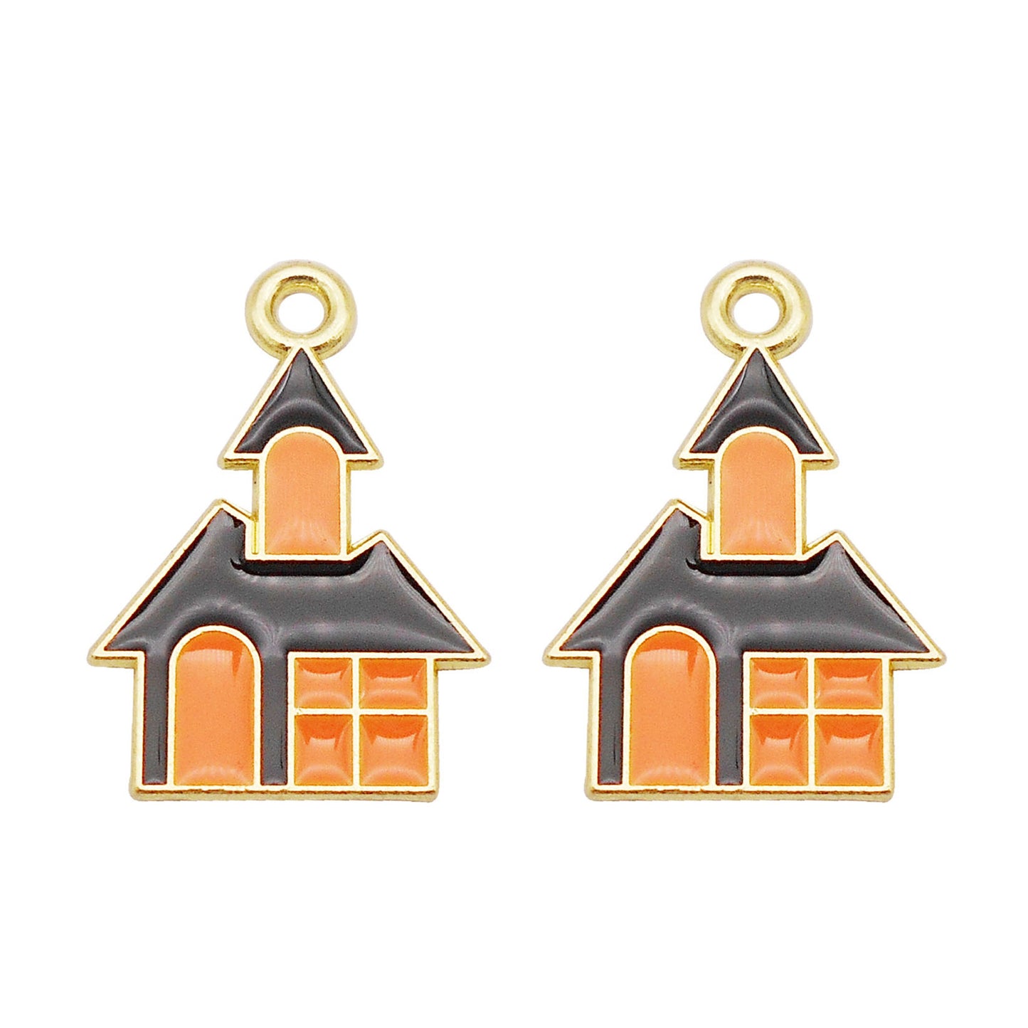 6pcs 15x22mm Enamel Halloween Charms Witch Castle Design Pendant Jewelry Making Accessory DIY Crafts Phone Chain Key Chain Decor