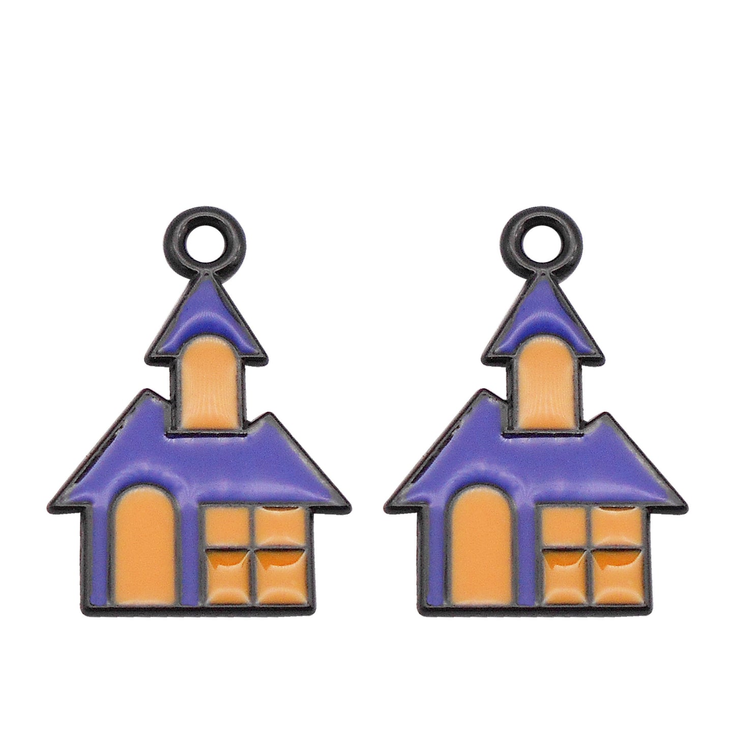 6pcs 15x22mm Enamel Halloween Charms Witch Castle Design Pendant Jewelry Making Accessory DIY Crafts Phone Chain Key Chain Decor