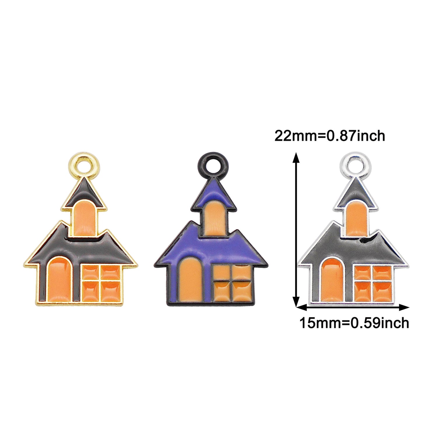 6pcs 15x22mm Enamel Halloween Charms Witch Castle Design Pendant Jewelry Making Accessory DIY Crafts Phone Chain Key Chain Decor