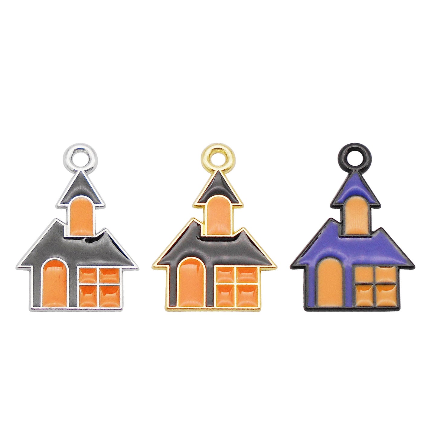 6pcs 15x22mm Enamel Halloween Charms Witch Castle Design Pendant Jewelry Making Accessory DIY Crafts Phone Chain Key Chain Decor