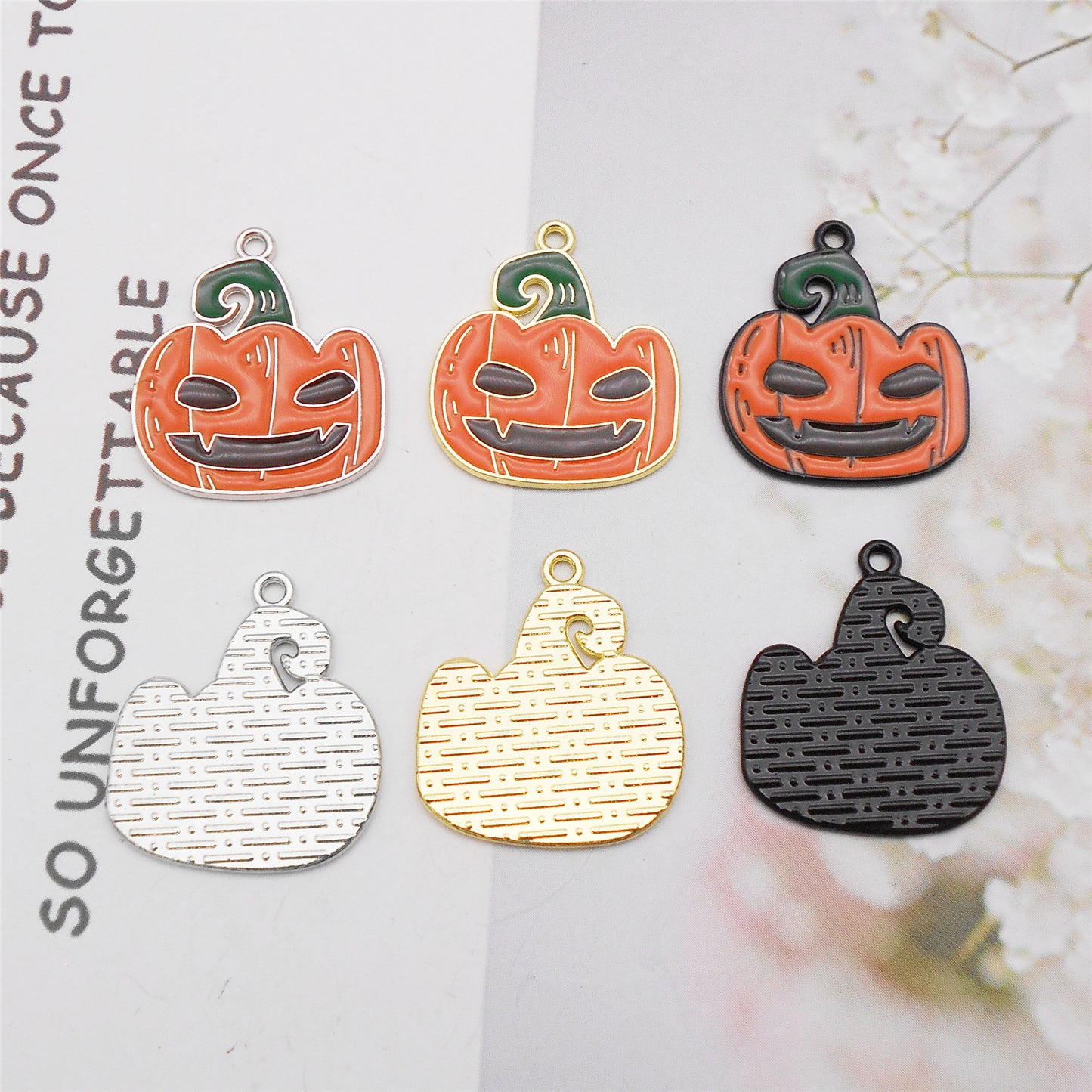 6Pcs Halloween Pumpkin Devil Face Charms Alloy Enamel Jewelry Dangle DIY Crafts Necklace Bracelet Earrings Pendant Accessory 20x22mm