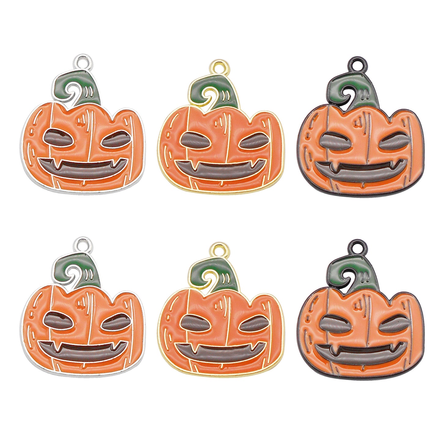 6Pcs Halloween Pumpkin Devil Face Charms Alloy Enamel Jewelry Dangle DIY Crafts Necklace Bracelet Earrings Pendant Accessory 20x22mm