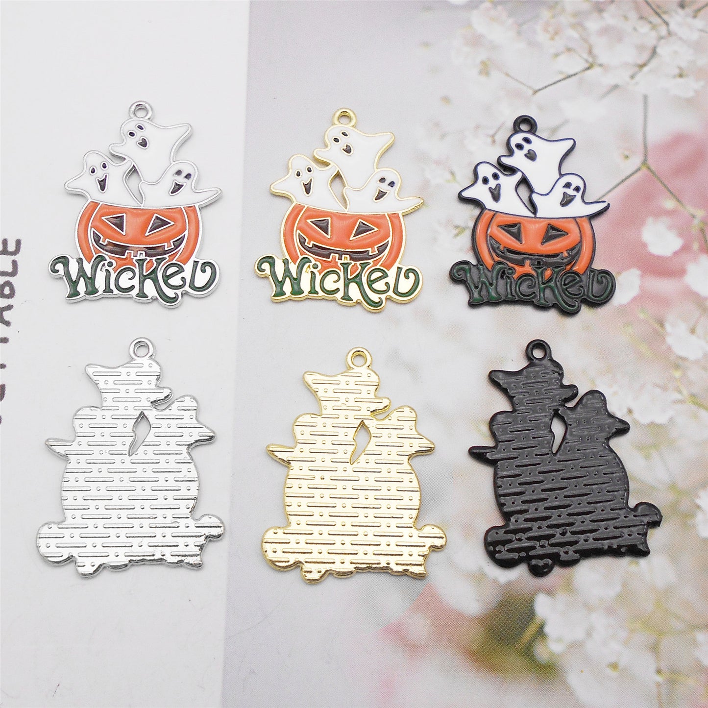 6pcs Enamel Charms Wicked Pumpkin Jack Lantern Halloween 29x22mm Alloy Jewelry Pendant for Necklace Bracelet Earrings Making