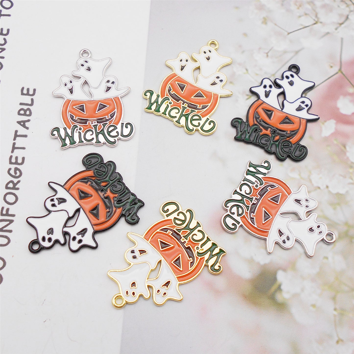 6pcs Enamel Charms Wicked Pumpkin Jack Lantern Halloween 29x22mm Alloy Jewelry Pendant for Necklace Bracelet Earrings Making