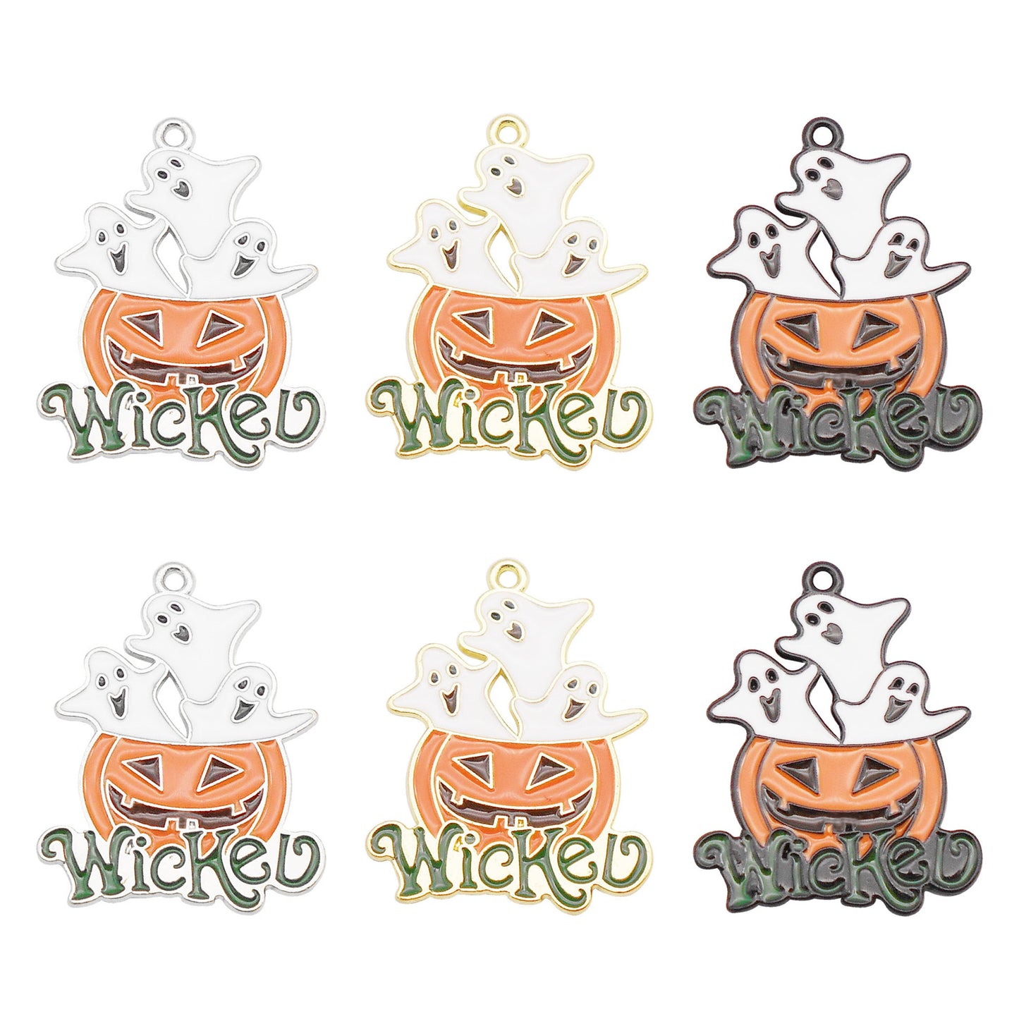 6pcs Enamel Charms Wicked Pumpkin Jack Lantern Halloween 29x22mm Alloy Jewelry Pendant for Necklace Bracelet Earrings Making