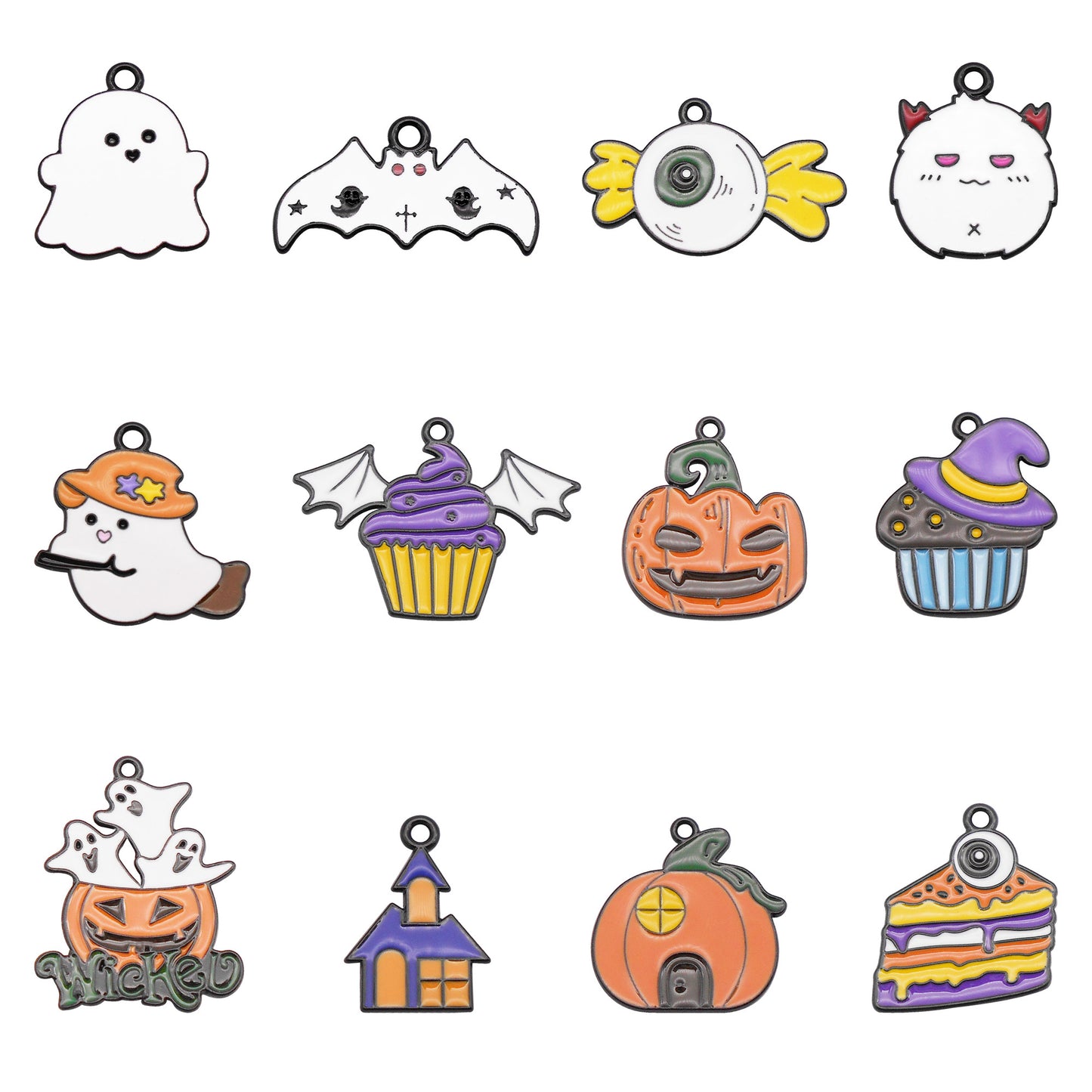 12Pcs Halloween Enamel Charm Bat Ghost Candy Design Pendant for Jewelry Necklace Bracelet Earrings Making Accessories DIY Crafts Decor