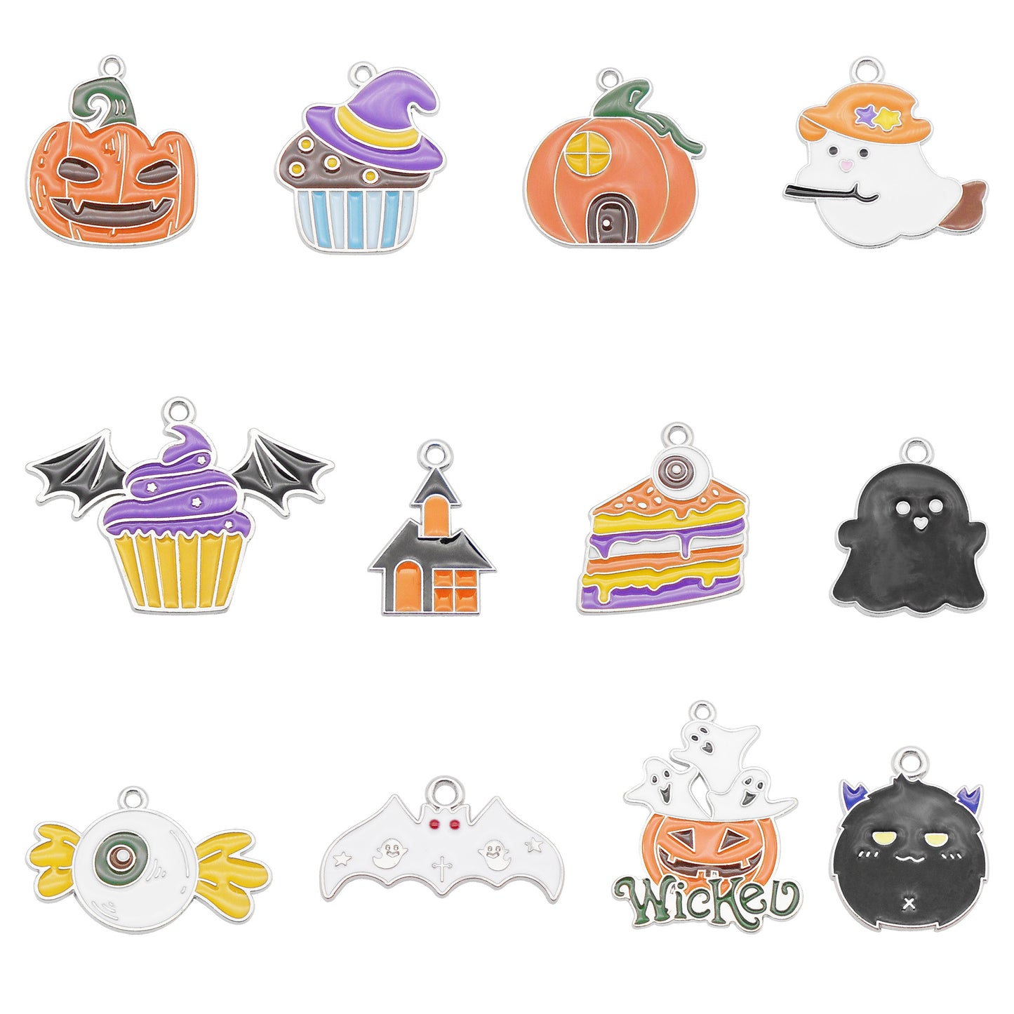 12Pcs Halloween Enamel Charm Bat Ghost Candy Design Pendant for Jewelry Necklace Bracelet Earrings Making Accessories DIY Crafts Decor