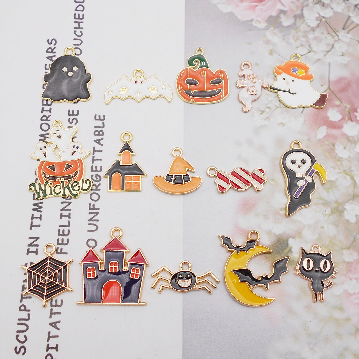 Halloween Enamel Charm Ghost Moon Castle Design Alloy Jewelry Supplies DIY Necklace Bracelet Earrings Pendant Accessory