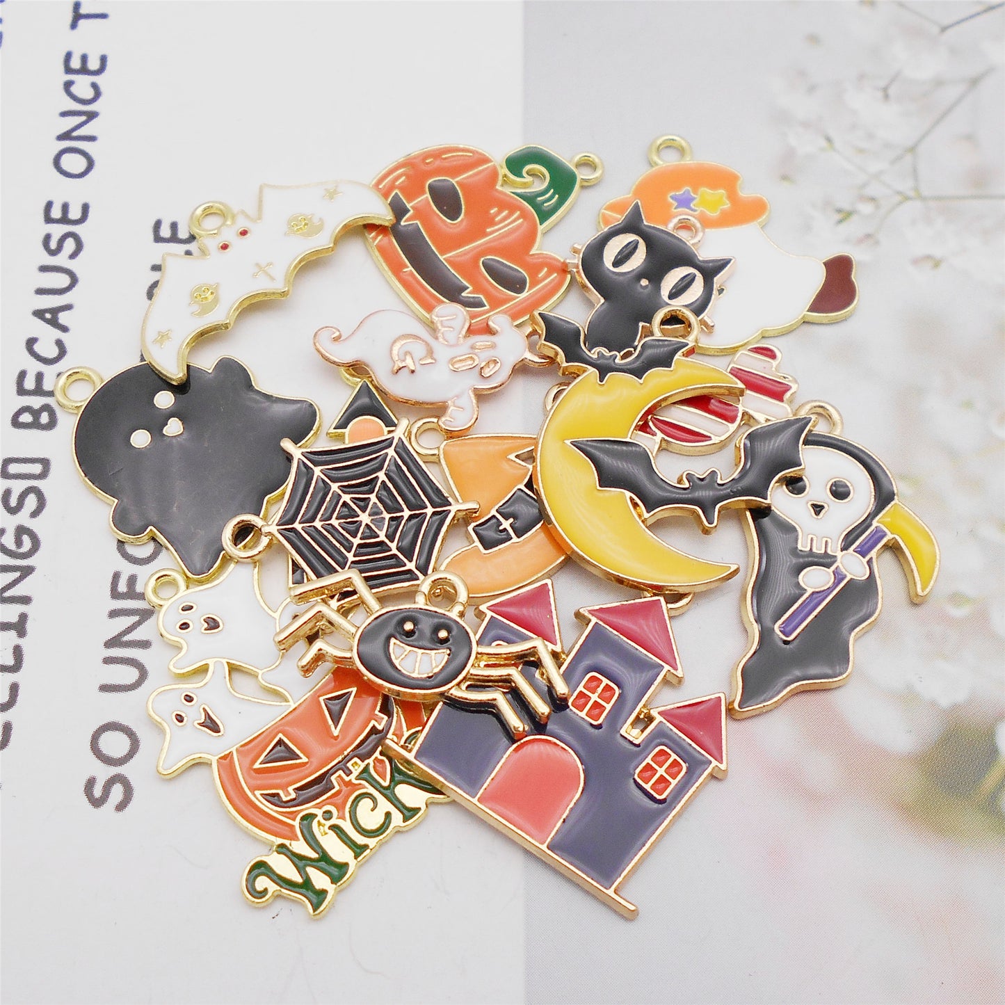 Halloween Enamel Charm Ghost Moon Castle Design Alloy Jewelry Supplies DIY Necklace Bracelet Earrings Pendant Accessory