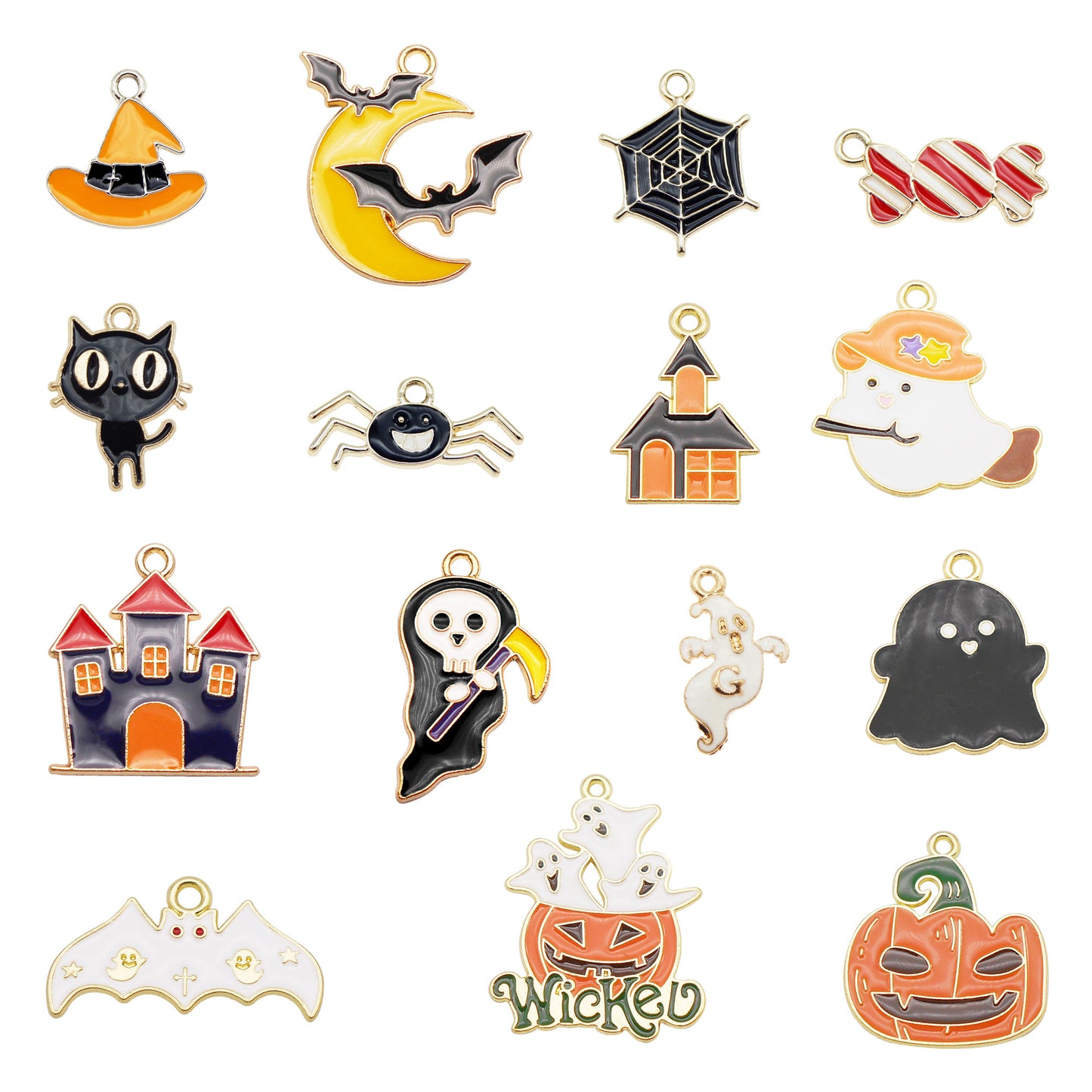 Halloween Enamel Charm Ghost Moon Castle Design Alloy Jewelry Supplies DIY Necklace Bracelet Earrings Pendant Accessory